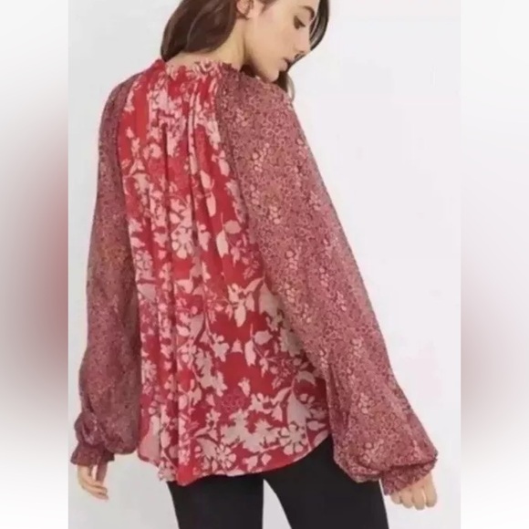 Free People Red Hendrix In A Haze Floral Boho Oversized
Sheer Blouse Top - Picture 3 of 13